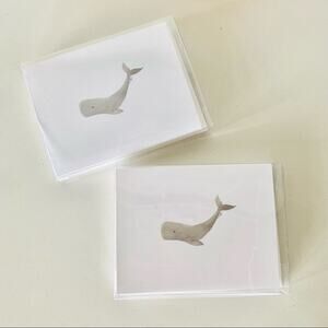 2 NEW ANTHROPOLOGIE White Grey Illustrated Whale Nautical Card Notecards s/10